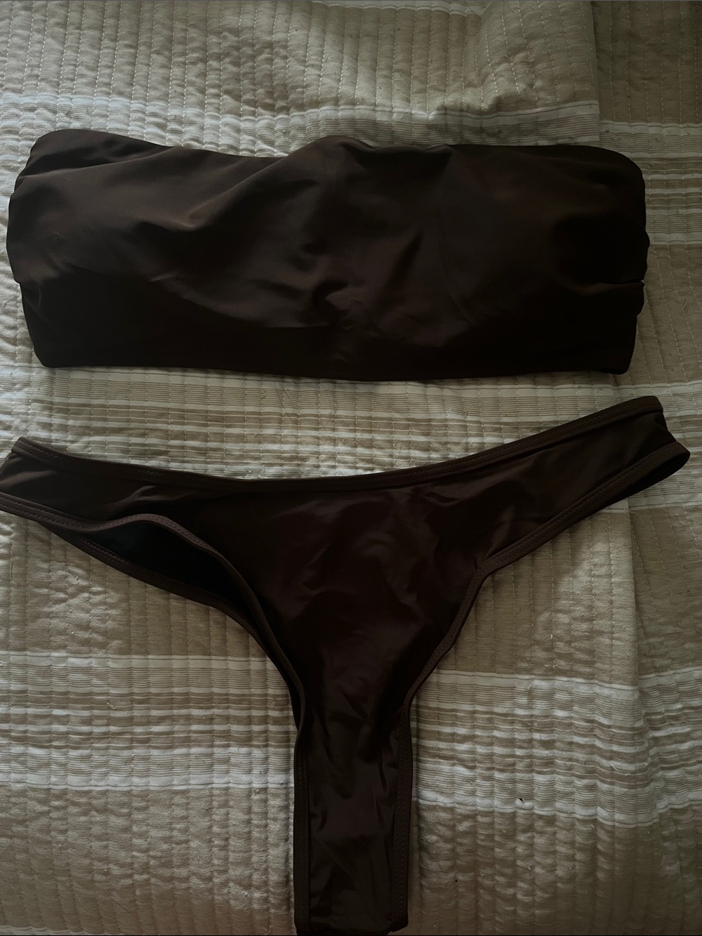 Strapless Bandeau Bikini Set in Dark Brown NWT